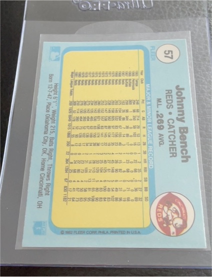 1982 Fleer #57 Johnny Bench — front