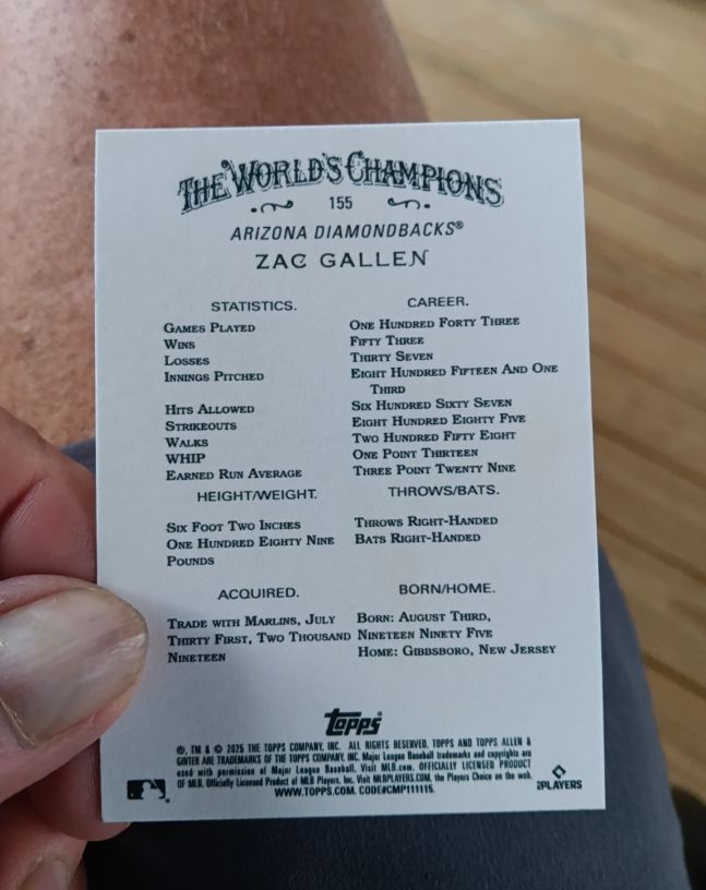 2025 Topps The World's Champions #155 Zac Gallen — front