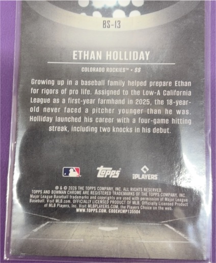 2026 Topps Bowman #BS-13 Ethan Holliday — front