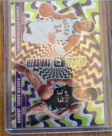 2020 Donruss Optic Illusions #ILL-1 Giannis Antetokounmpo & Kareem Abdul-Jabbar — front