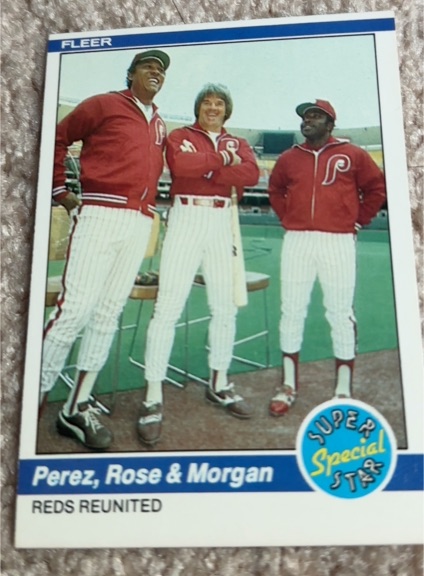 1984 Fleer Super Star #S-1 Perez, Rose & Morgan — front