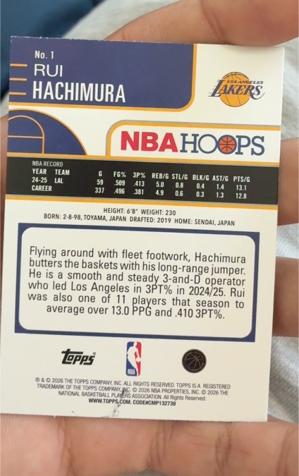 2024-25 Topps NBA Hoops #1 Rui Hachimura — front