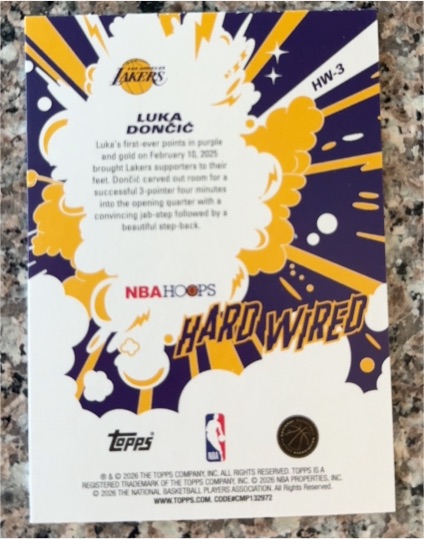 2026 Topps NBA Hoops Hard Wired #HW-3 Luka Dončić — front