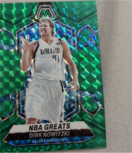 2023-24 Panini Mosaic #298 Dirk Nowitzki NBA Greats Green Mosaic Prizm Dallas Mavericks — front