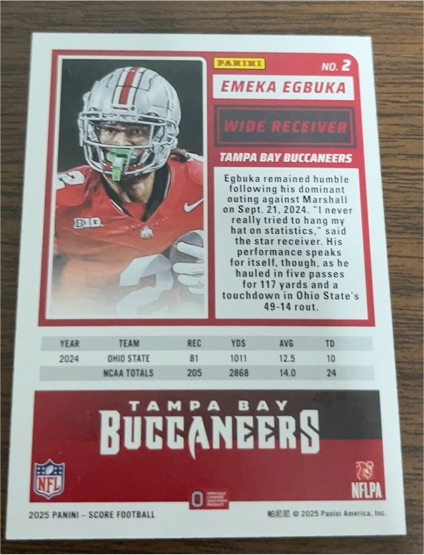 2025 Panini Score #2 Emeka Egbuka — front