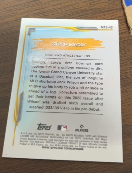 2023 Topps Bowman Draft Night #M1B-40 Jacob Wilson — front