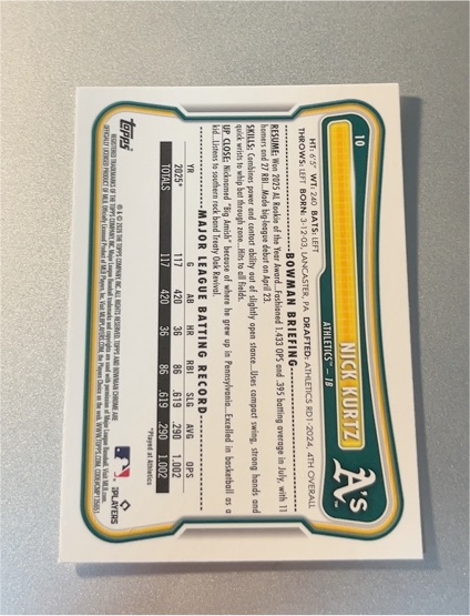 2026 Bowman #10 Nick Kurtz — front
