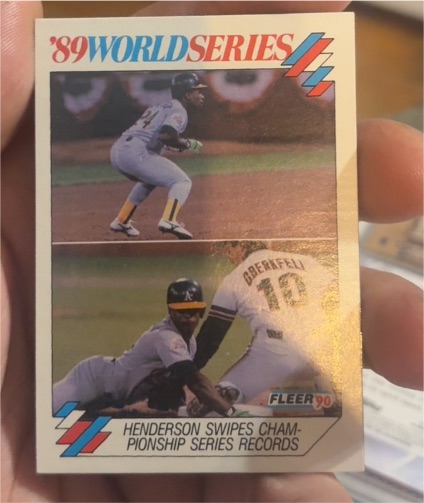 1990 Fleer #11 Henderson Swipes Championship Series Records World Series — front