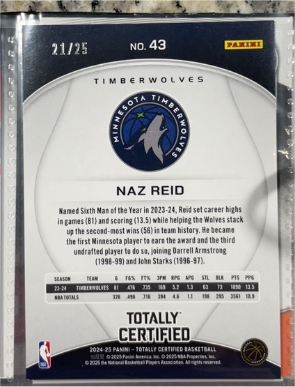 2024-25 Panini Totally Certified #43 Naz Reid — front
