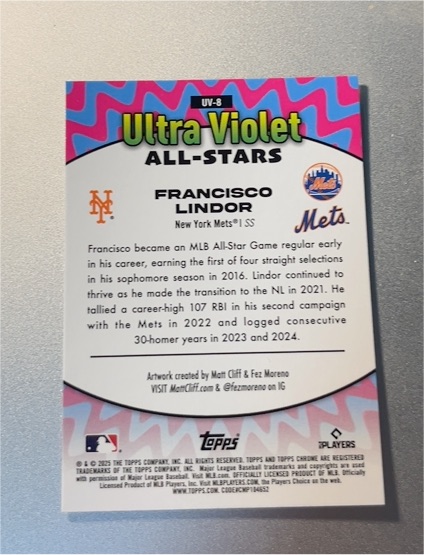 2026 Topps Ultra Violet All-Stars #UV-8 Francisco Lindor — front