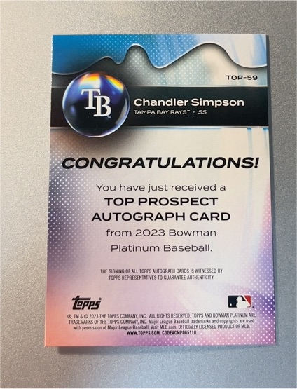 2023 Bowman Platinum #TOP-59 Chandler Simpson — front