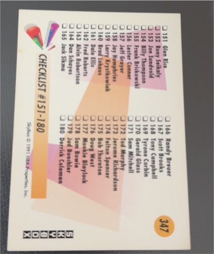 1991-92 SkyBox #347 Checklist: 121-180 — front