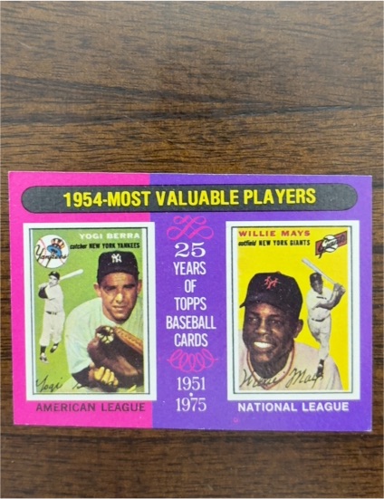 1975 Topps #192 Most Valuable Players Yogi Berra, Willie Mays — front