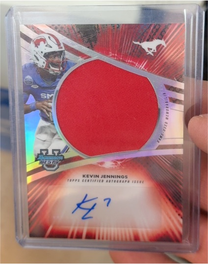 2025 Bowman Best University #JRA-KJE Kevin Jennings Jumbo Relic Patch Auto — front