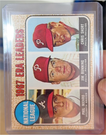 1968 Topps #7 National League ERA Leaders Phil Niekro Jim Bunning Chris Short — front