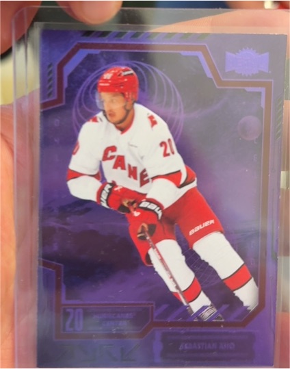 2025-26 SkyBox Metal Universe #77 Sebastian Aho Purple Spectrum FX — front