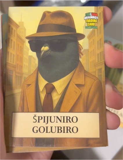 2025 Khadou Italian Brainrot Trading Card ŠPIJUNIRO GOLUBIRO — front