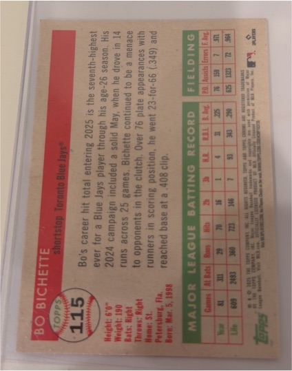 2025 Topps #115 Bo Bichette — front