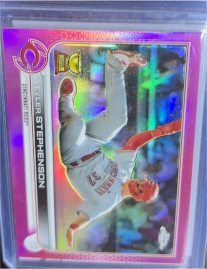 2022 Topps Chrome #63 Tyler Stephenson Pink Refractor Rookie Cup Cincinnati Reds — front
