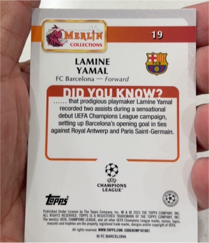 2024 Topps Merlin Collection #19 Lamine Yamal — front