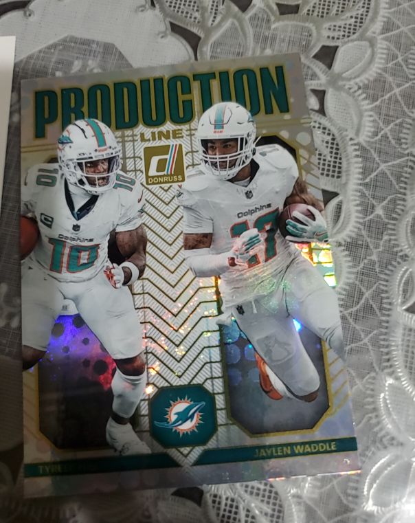 2025 Donruss #19 Production Line Tyreek Hill Jaylen Waddle — front