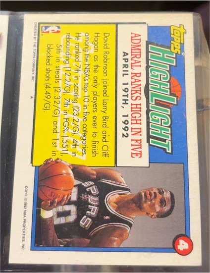 1992-93 Topps #4 David Robinson — front