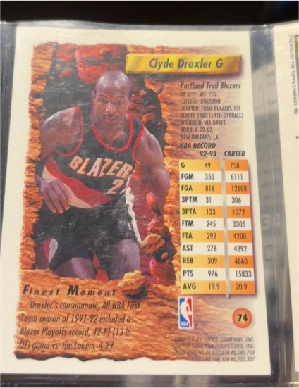 1996-97 Topps Mystery Finest #74 Clyde Drexler — front