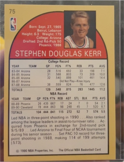 1990-91 Fleer #75 Steve Kerr — front