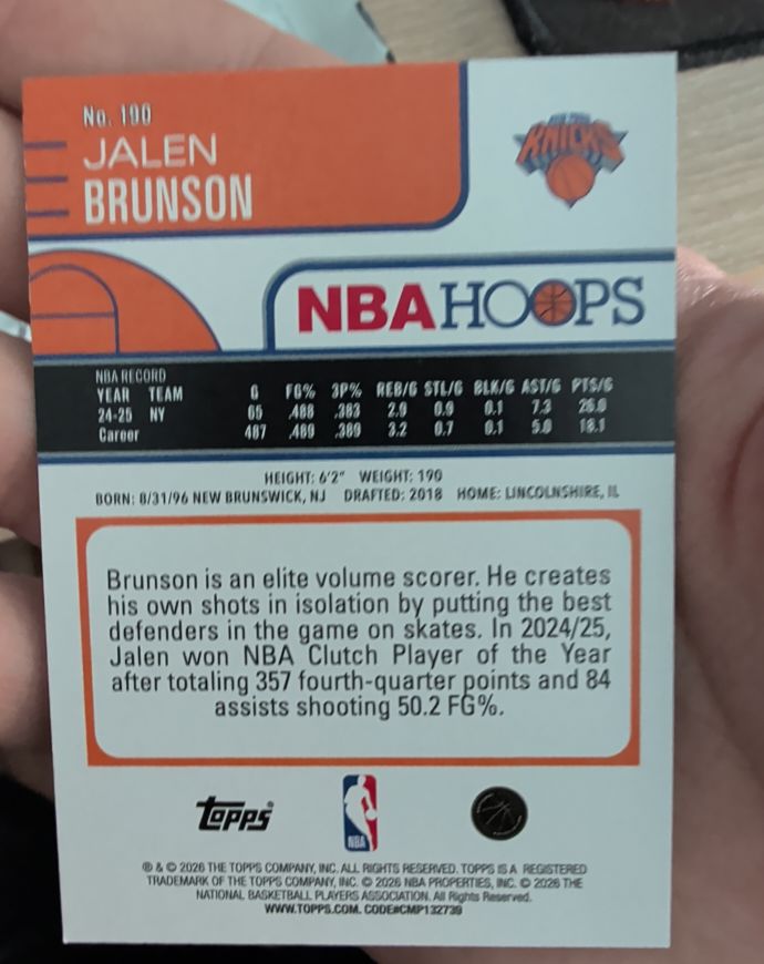 2024-25 Topps NBA Hoops #100 Jalen Brunson — front