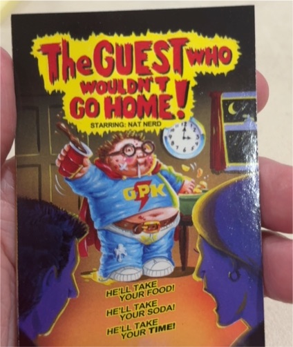 2015 Topps Garbage Pail Kids 30th Anniversary Horror Film Sticker #1 Nat Nerd The Guest Who Wouldn't Go Home! — front
