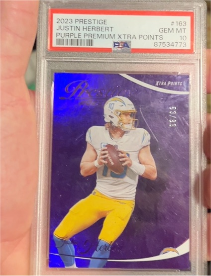 2023 Panini Prestige #163 Justin Herbert Purple Premium Xtra Points — front