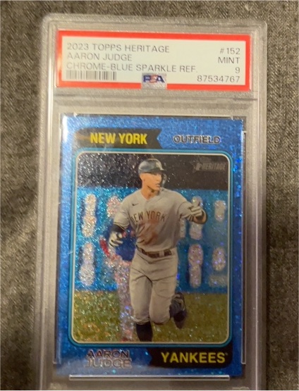 2023 Topps Heritage #152 Aaron Judge Chrome Blue Sparkle Refractor — front