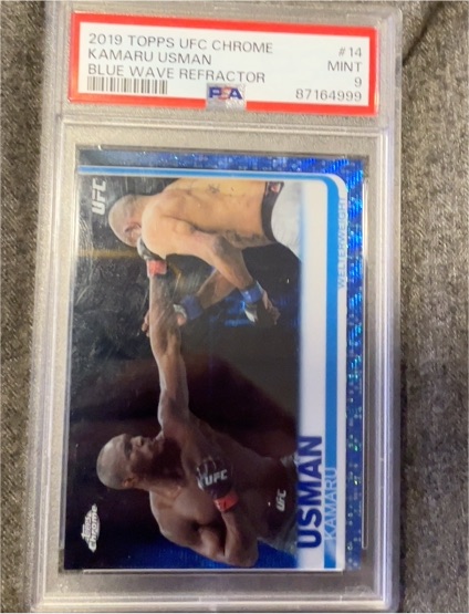 2019 Topps UFC Chrome #14 Kamaru Usman Blue Wave Refractor — front