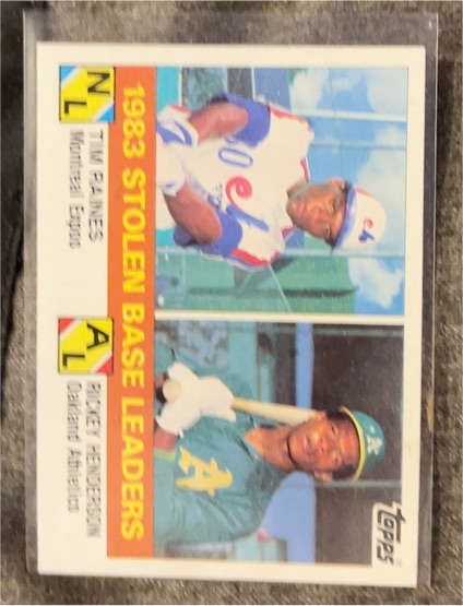 1984 Topps #134 Tim Raines/Rickey Henderson 1983 Stolen Base Leaders — front
