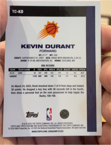2026 Topps Collector Kit #NBA-10 Kevin Durant — front