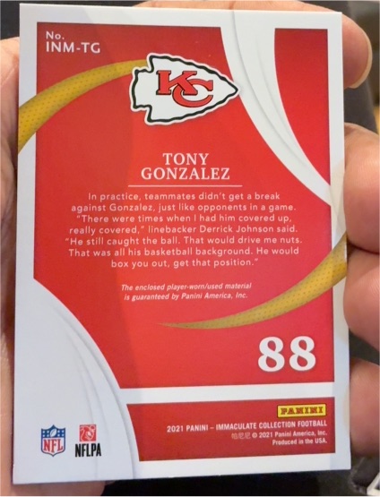 2021 Panini Immaculate Collection Football #INM-TG Tony Gonzalez — front