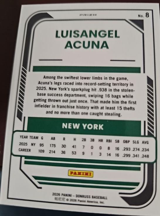 2026 Panini Donruss #8 Luisangel Acuna — front