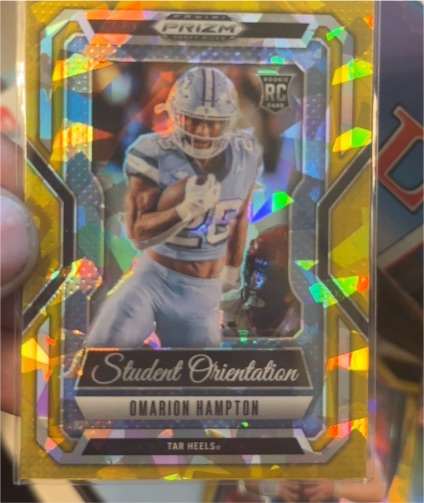 2025 Panini Prizm Draft Picks #13 Omarion Hampton Student Orientation Gold Ice — front