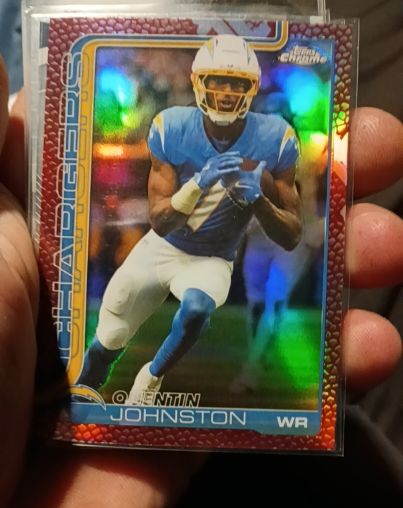 2025 Topps Chrome #159 Quentin Johnston Football Leather Refractor — front