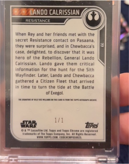 2023 Topps Chrome Star Wars #77 Lando Calrissian Resistance — front