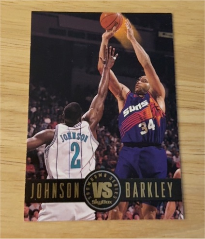 1993-94 SkyBox Showdown Series #SS8 Larry Johnson vs Charles Barkley — front