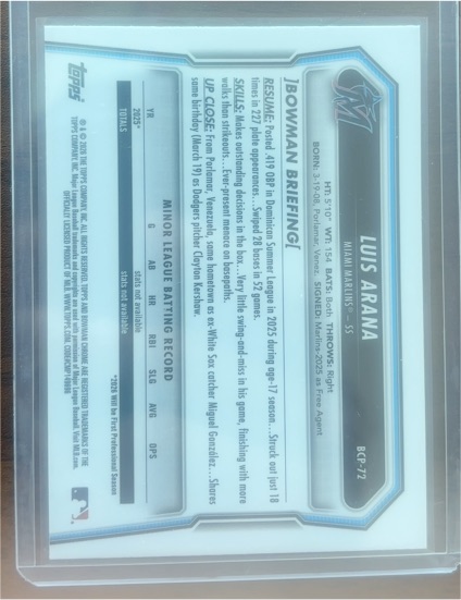 2026 Bowman #BCP-72 Luis Arana — front
