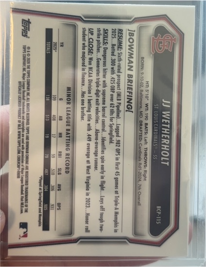 2026 Bowman #BCP-115 JJ Wetherholt — front