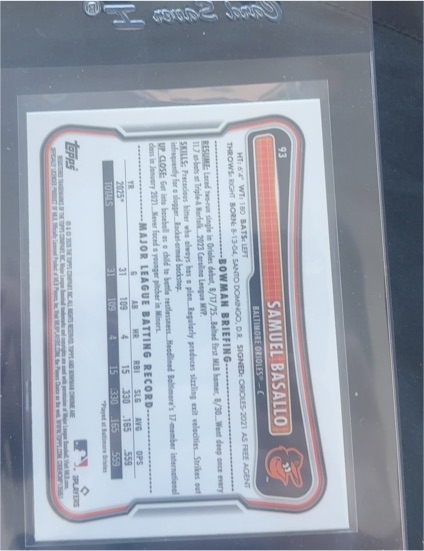 2026 Topps Bowman #93 Samuel Basallo — front