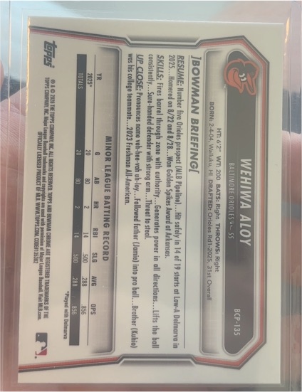 2026 Bowman Chrome Prospects Mojo Refractor #BCP-135 Wehiwa Aloy — front
