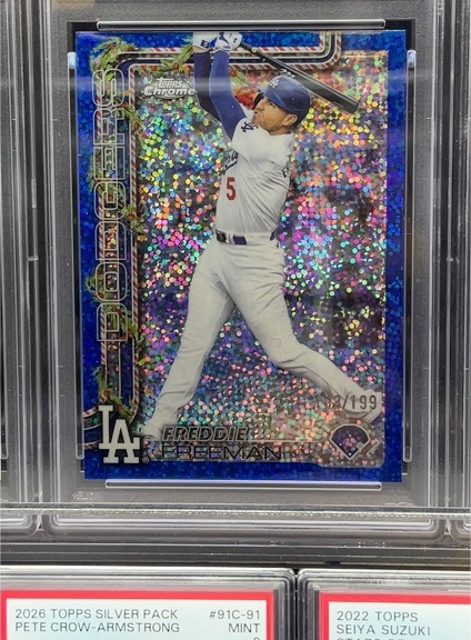 2025 Topps Holiday Chrome Blue Sparkle #HC12 Freddie Freeman — front