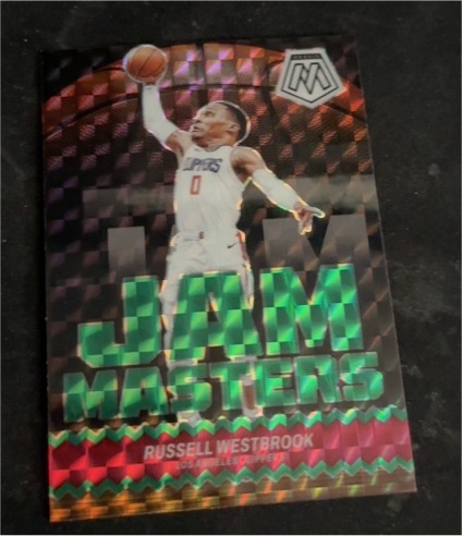 2023-24 Panini Mosaic #10 Russell Westbrook Jam Masters Green Mosaic Prizm — front