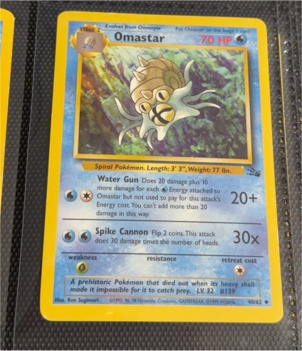 1999 Pokémon Fossil #40 Omastar — front
