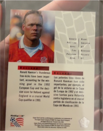 1994 Upper Deck World Cup #HS1 Ronald Koeman — front