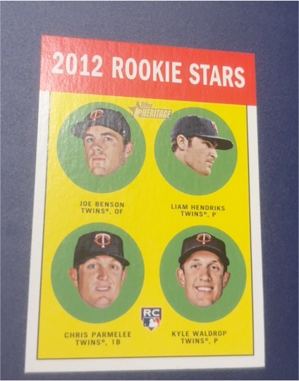 2012 Topps Heritage #333 Joe Benson/Liam Hendriks/Chris Parmelee/Kyle Waldrop Rookie Stars — front